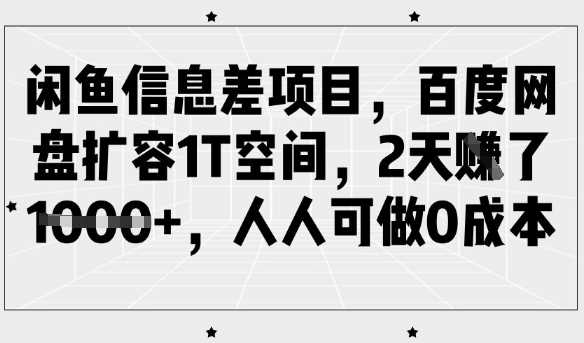 闲鱼信息差项目,百度网盘扩容1T空间,2天收益1k+,人人可做0成本