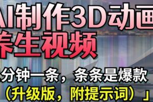 AI制作3D动画养生视频，三分钟一条，条条是爆款(升级版，附提示词)
