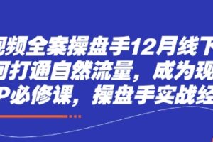 短视频全案操盘手12月线下课，如何打通自然流量，成为现象级IP必修课，操盘手实战经验