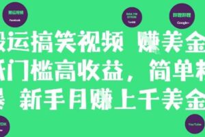 搬运搞笑视频挣美金，低门槛高收益，简单粗暴新手月入上千美刀