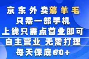 京东外卖薅羊毛，只需一部手机随时随地皆可操作，每天上线只需动动手指点营业即可，每天60+【揭秘】