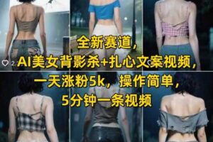 全新赛道，AI美女背影杀+扎心文案视频，一天涨粉5k，操作简单，5分钟一条视频