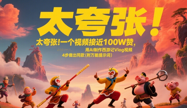 太夸张!一个视频接近100W赞,用AI制作西游记Vlog视频,全流程拆解来了(附万能提示词)
