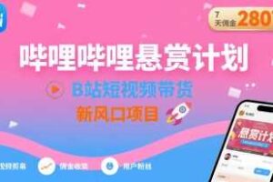 哔哩哔哩悬赏计划，B站短视频带货，7天佣金2807，新风口项目