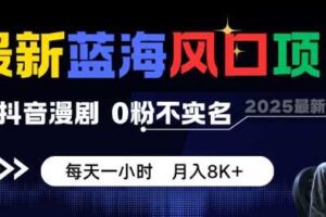 最新蓝海风口项目，抖音漫剧，0粉不实名每天一小时，月入8K+【揭秘】