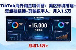 （16346期）TikTok海外淘金特训营：美区环境搭建+壁纸挂链接+剪映数字人，月入1.5万