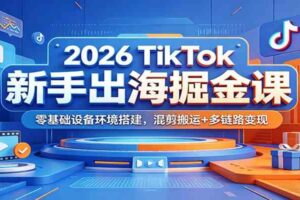 2026 TikTok新手出海掘金课:零基础设备环境搭建,混剪搬运+多链路变现