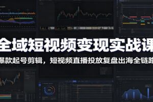全域短视频变现实战课:爆款起号剪辑,短视频直播投放复盘出海全链路