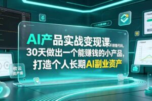 AI产品实战变现课,不用懂代码,30天做出一个能賺钱的小产品,打造个人长期AI副业资产
