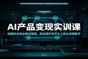 AI产品变现实训课:选题验证商业模式搭建,前后端开发平台上架全流程教学
