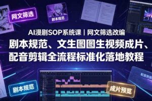 AI漫剧SOP系统课|网文筛选改编、剧本规范、文生图图生视频成片、配音剪辑全流程标准化落地教程